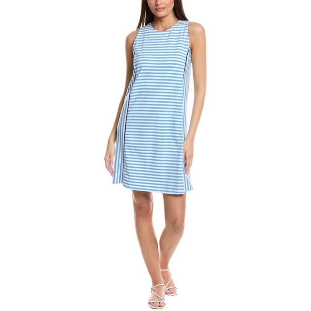 Duffield Lane Light Blue and White Striped Sleeveless Shift Dress